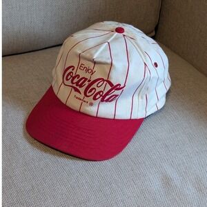 VTG Coca-Cola Coke Snapback Hat White Red Pinstripes KC Tag Americana Nostalgia
